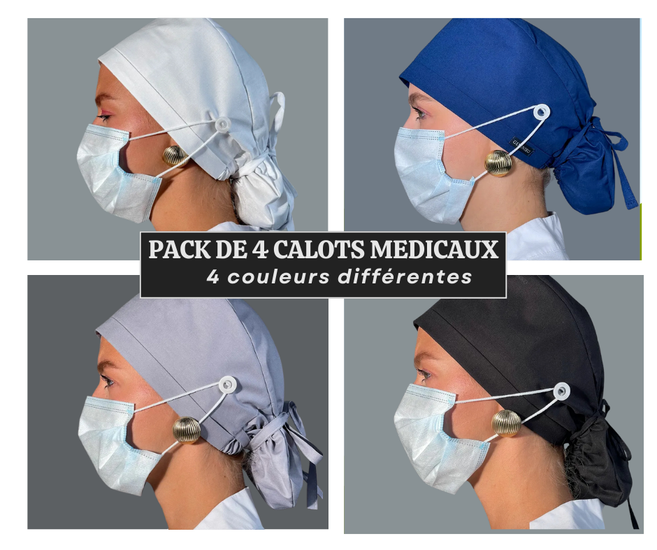 Ensemble de 4 Calots Médicaux – Motifs Modernes pour Professionnels de Santé